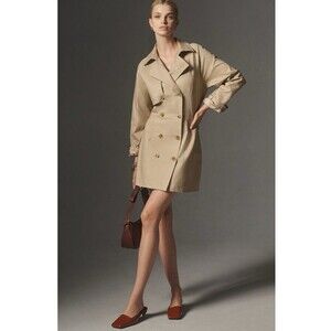 Anthropologie Mare Mare Trench Coat Dress Mini Women Khaki Retro Size XXS NWT